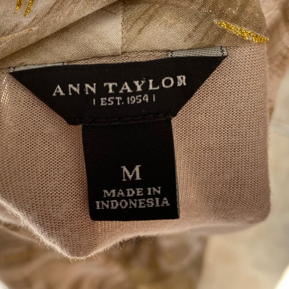 Ann Taylor Medium Modal Drape Neck Beige Brown Tank Shell Metallic Accent - Picture 4 of 5